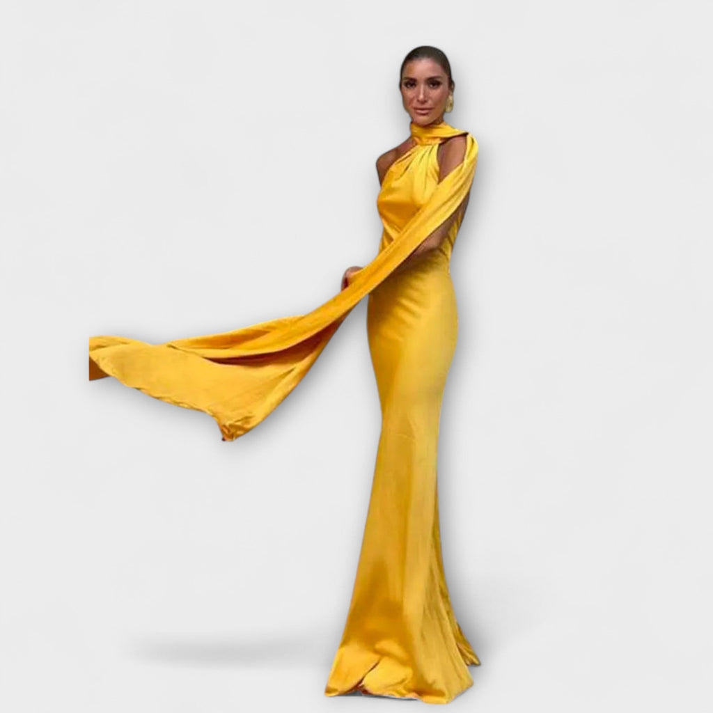 Robe Longue Chic Orange Épaules Dénudées