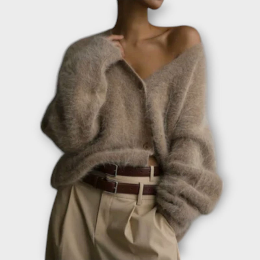 Dahlia - Cardigan Peluche Élégant Beige