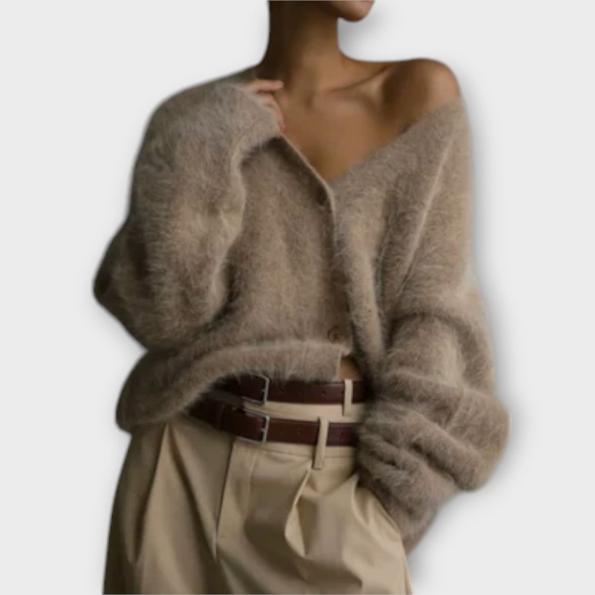 Dahlia - Cardigan Peluche Élégant Beige