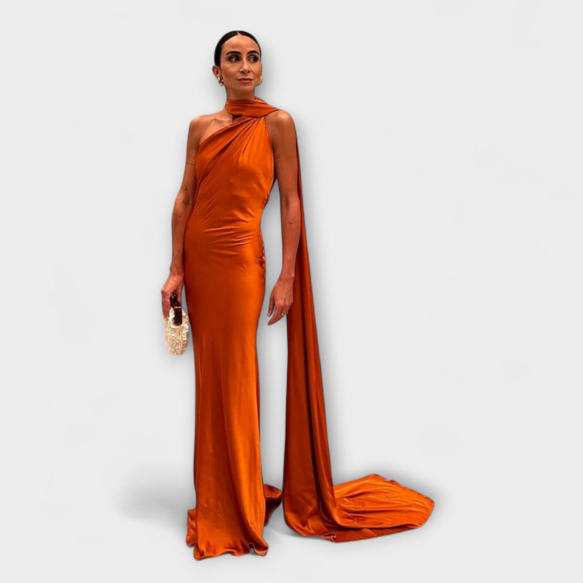 Robe Longue Chic Orange Épaules Dénudées