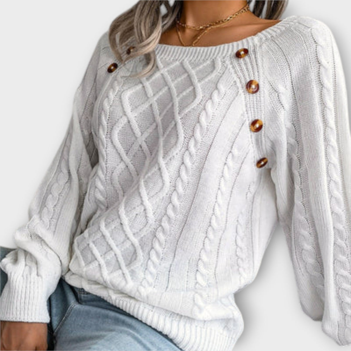 Malia - Pull Gris Foncé à Boutons et Torsades