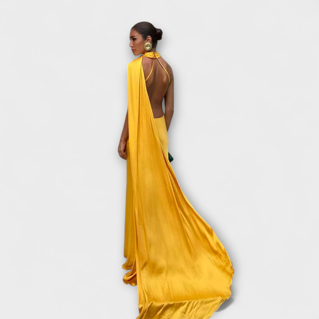 Robe Longue Chic Orange Épaules Dénudées