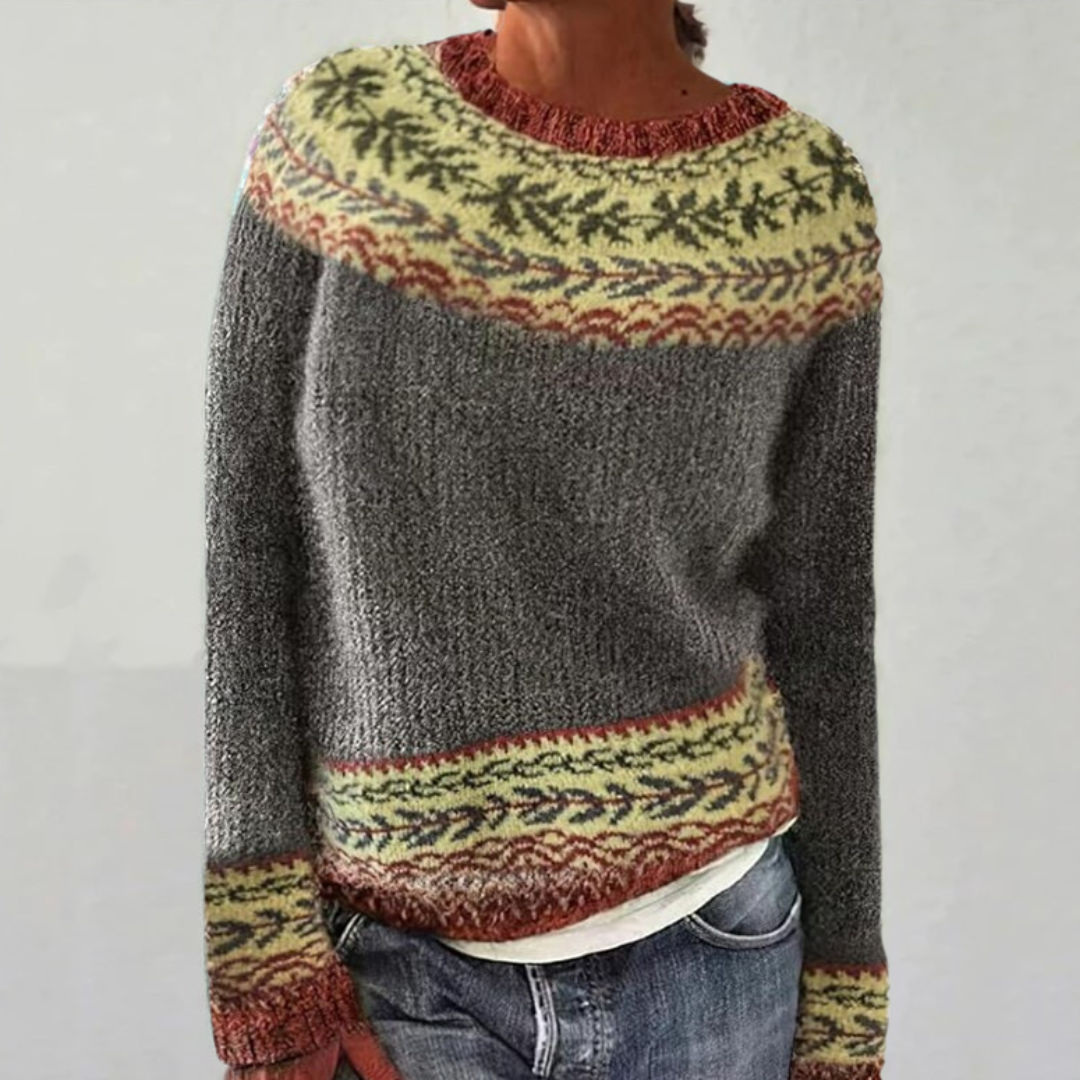 Ulli | Pull Rétro Gris à Motif Bordure