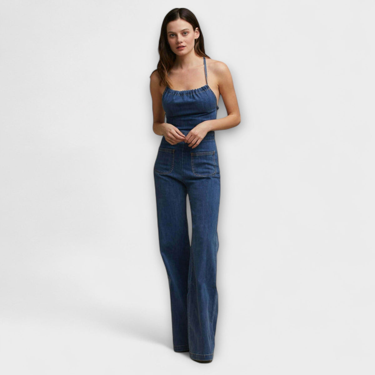 Julie - Combinaison en Denim Bleu à Lien Nouer