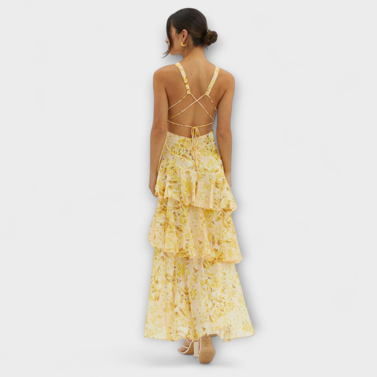 Faye - Robe Midi à Étages Rouge à Motif Floral