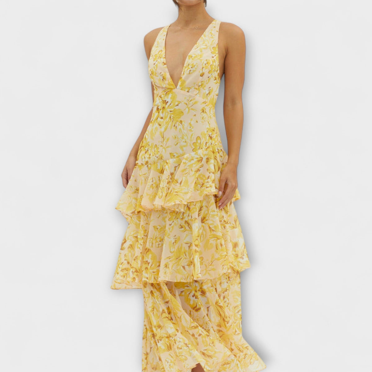 Faye - Robe Midi à Étages Rouge à Motif Floral