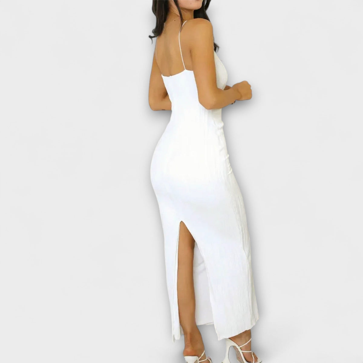 Robe Longue Chic Blanche Sans Manches Froncée