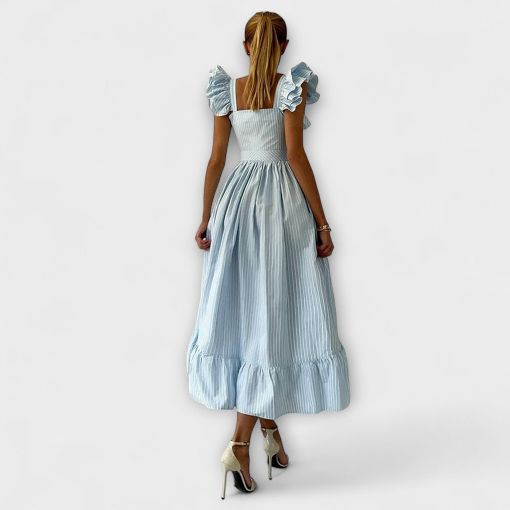Lia - Robe Longue Chemisier à Volants Crème