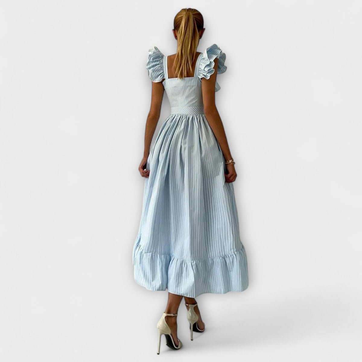 Lia - Robe Longue Chemisier à Volants Crème