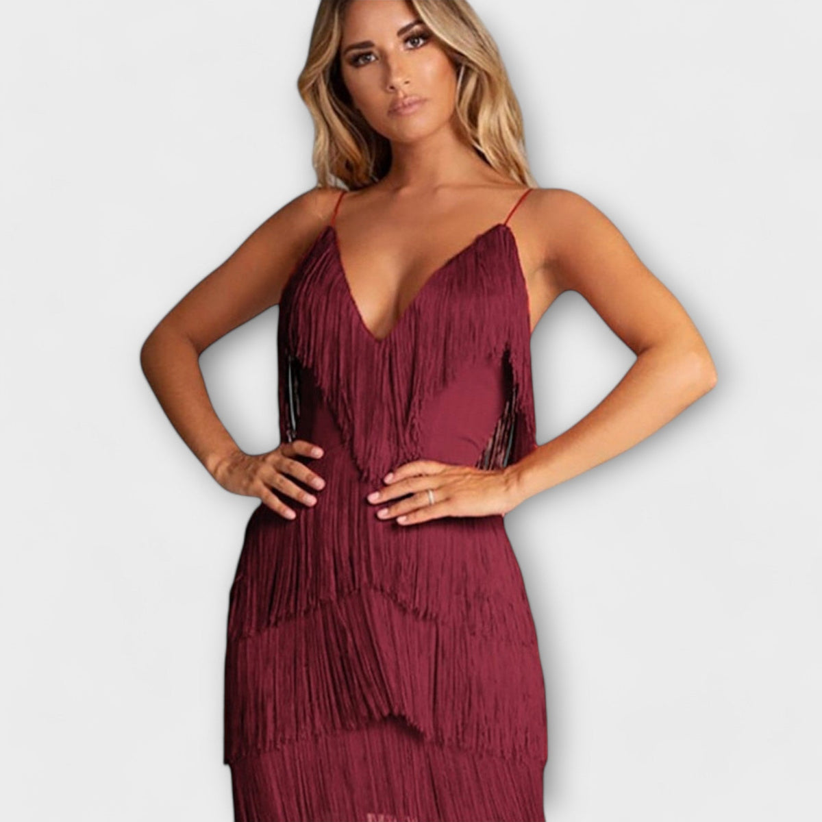Layla - Robe de Soirée Noire à Franges