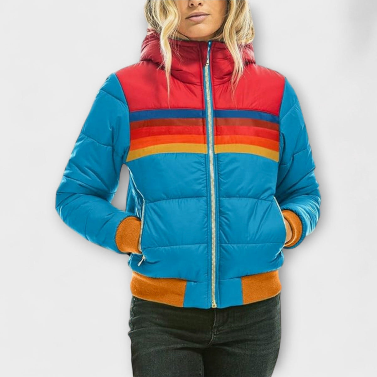 Roswitha - Parka Rétro Colorée à Capuche Fourrure Synthétique