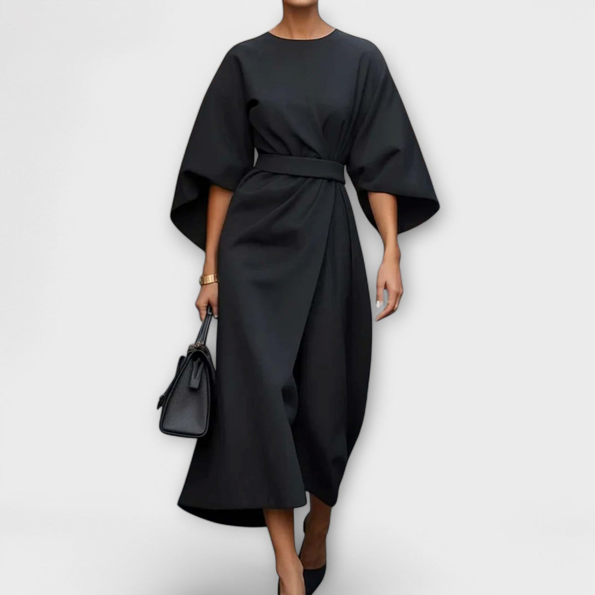 Sonia - Robe en Satin Élégante Vert Olive à Manches
