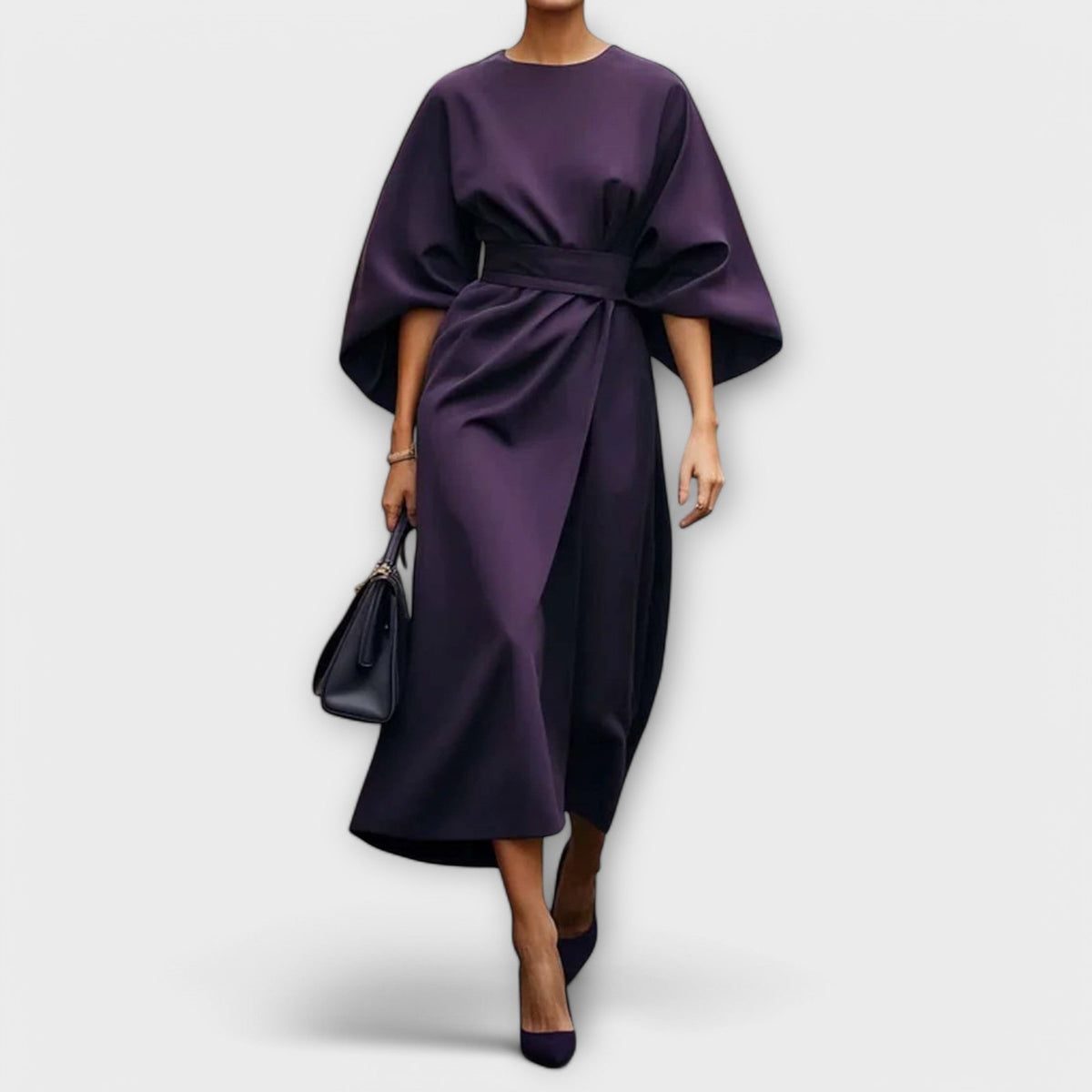 Sonia - Robe en Satin Élégante Vert Olive à Manches