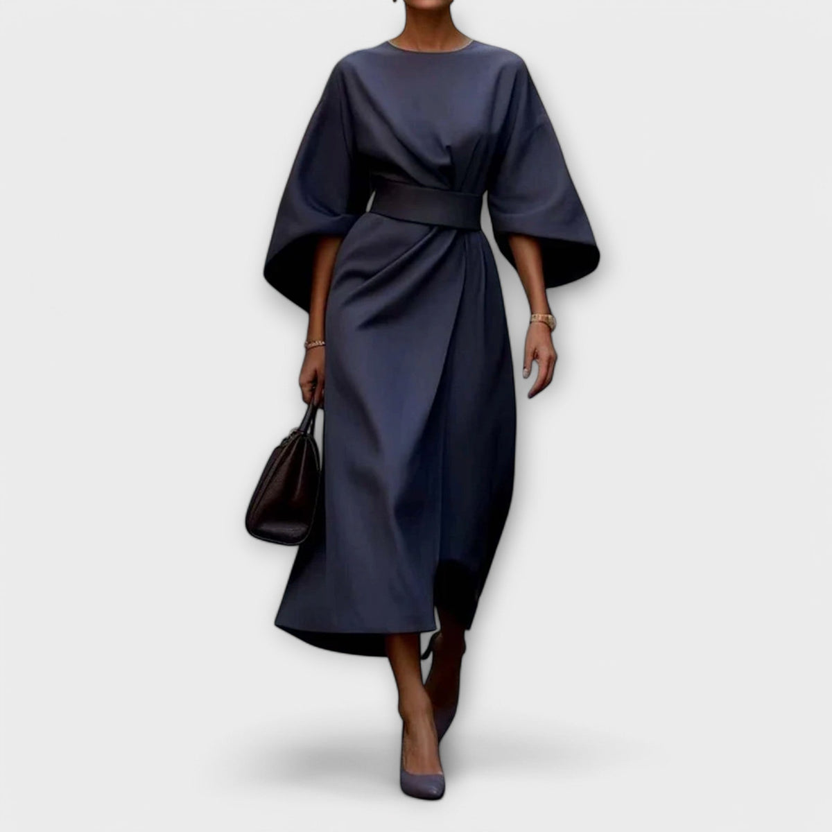 Sonia - Robe en Satin Élégante Vert Olive à Manches