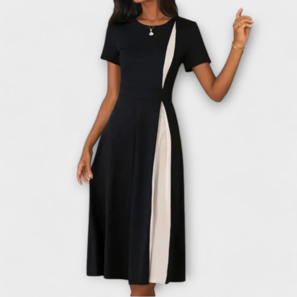 Hanne - Robe Midi Noire et Blanche Color-Block