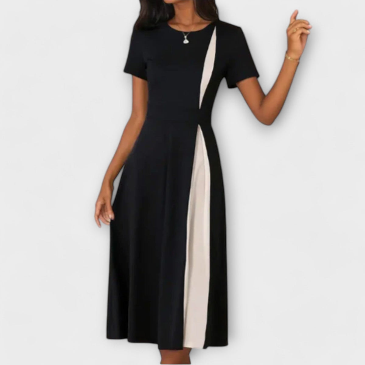 Hanne - Robe Midi Noire et Blanche Color-Block