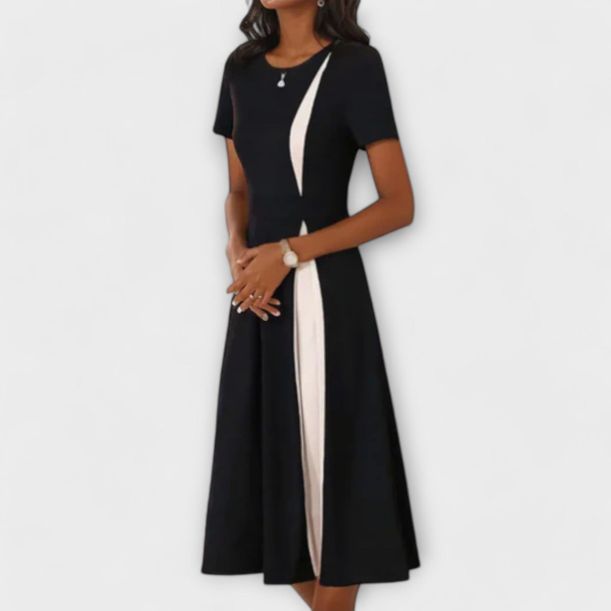 Hanne - Robe Midi Noire et Blanche Color-Block
