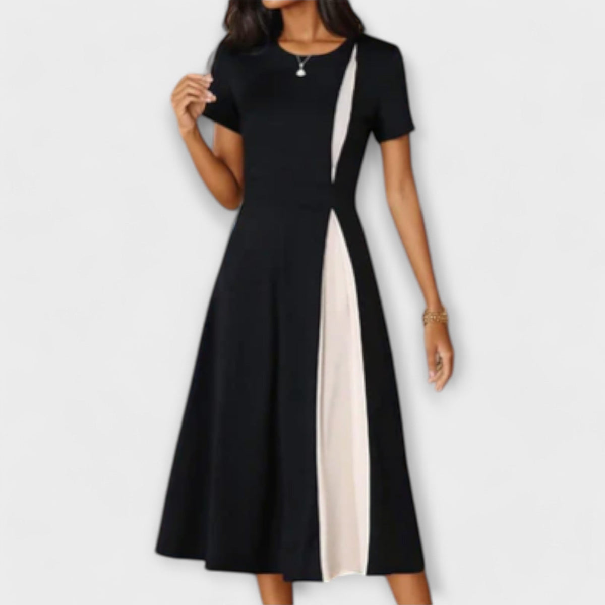 Hanne - Robe Midi Noire et Blanche Color-Block
