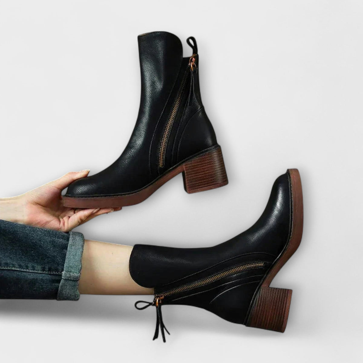 Marlene - Bottes en Cuir à Talon Carré