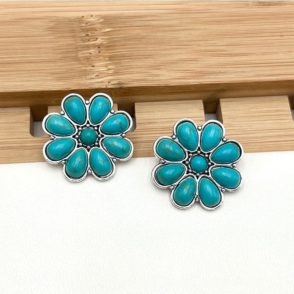 Boucles d’oreilles fleurs turquoise Serelith | Or blanc