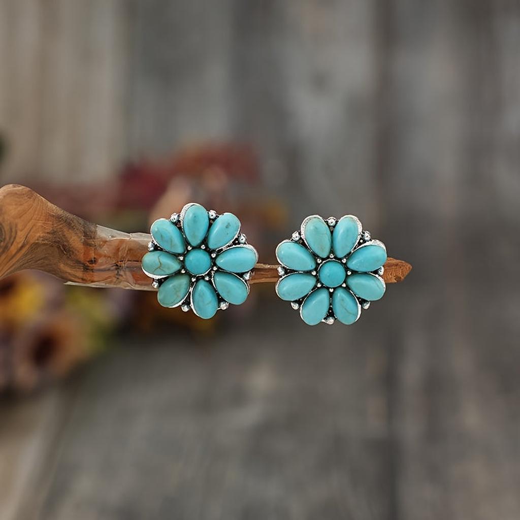 Boucles d’oreilles fleurs turquoise Serelith | Or blanc
