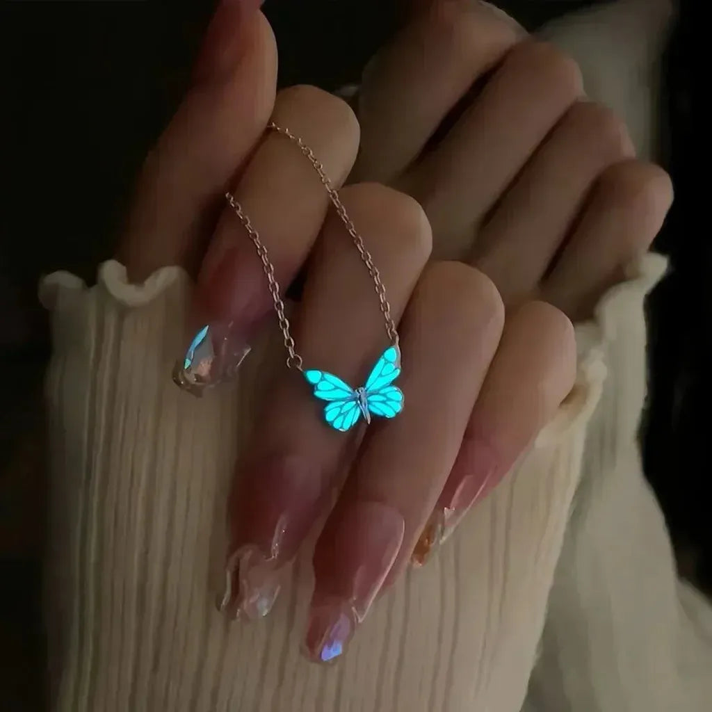 Papillon bleu lumineux — Collier et bracelet