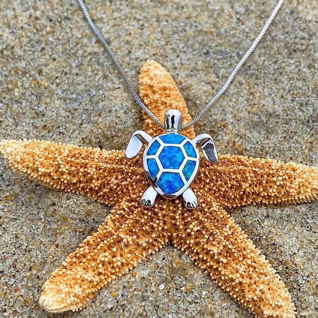 Parure tortue marine — Collier et boucles d’oreilles effet opale