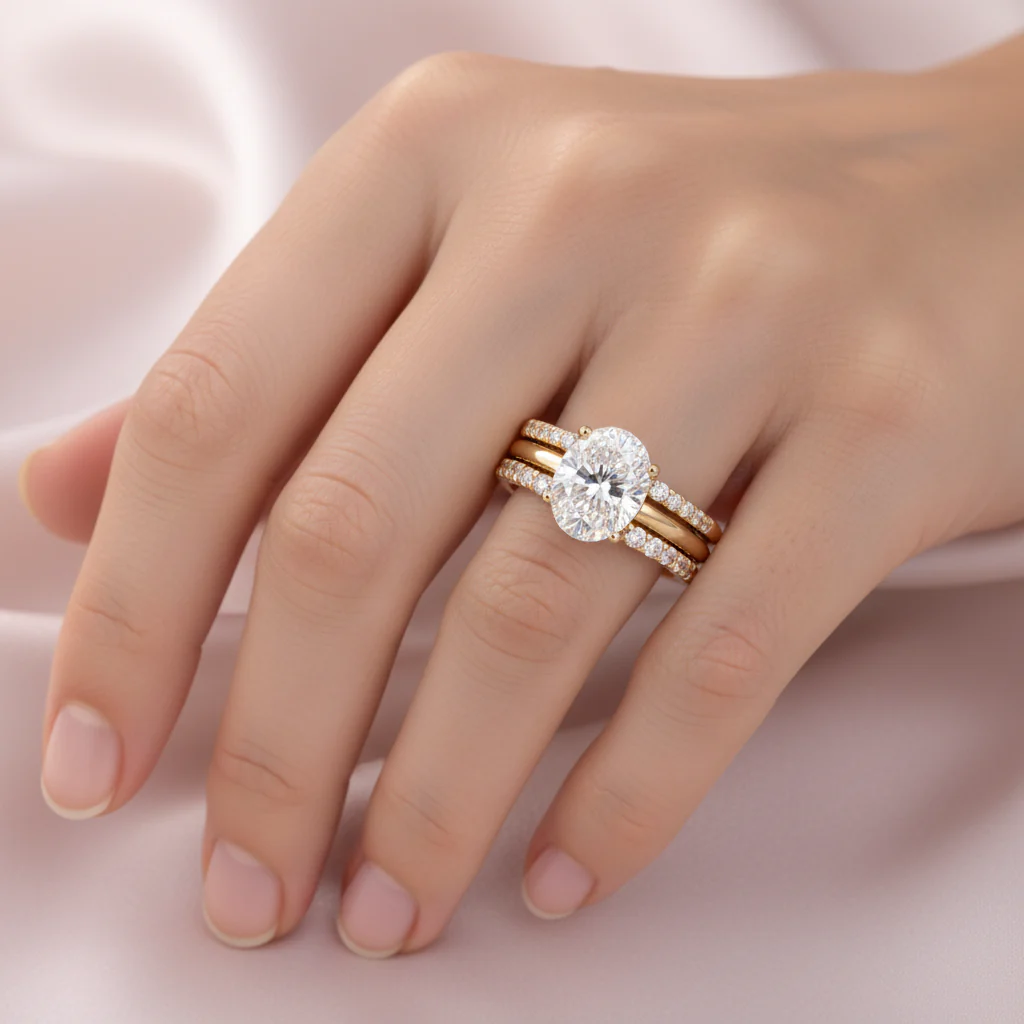 Set aus glänzenden Retro-Ringen mit Zirkonia