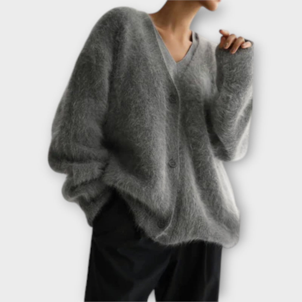 Dahlia - Cardigan Peluche Élégant Beige