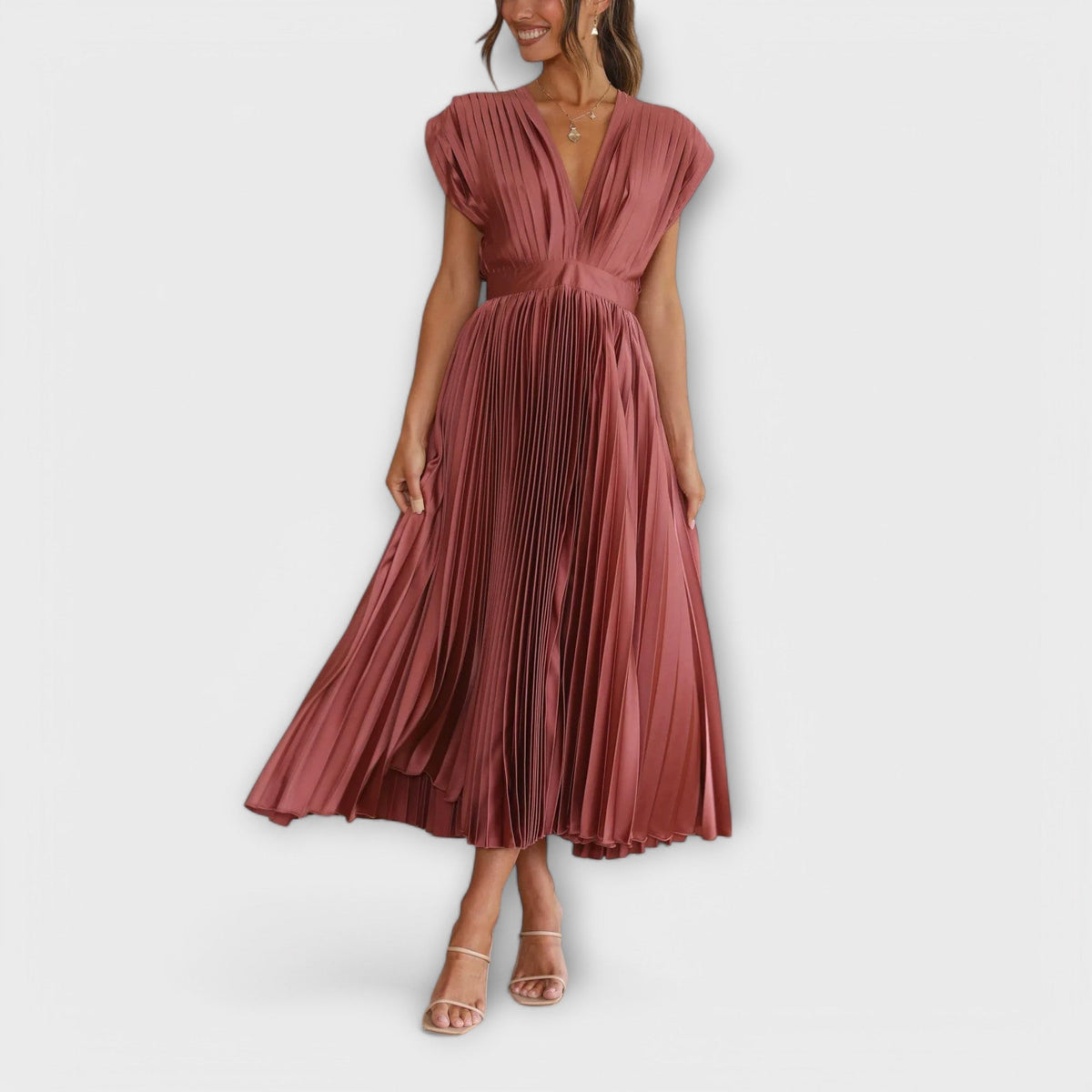 Maria - Robe Plissée Élégante Rose Poudré