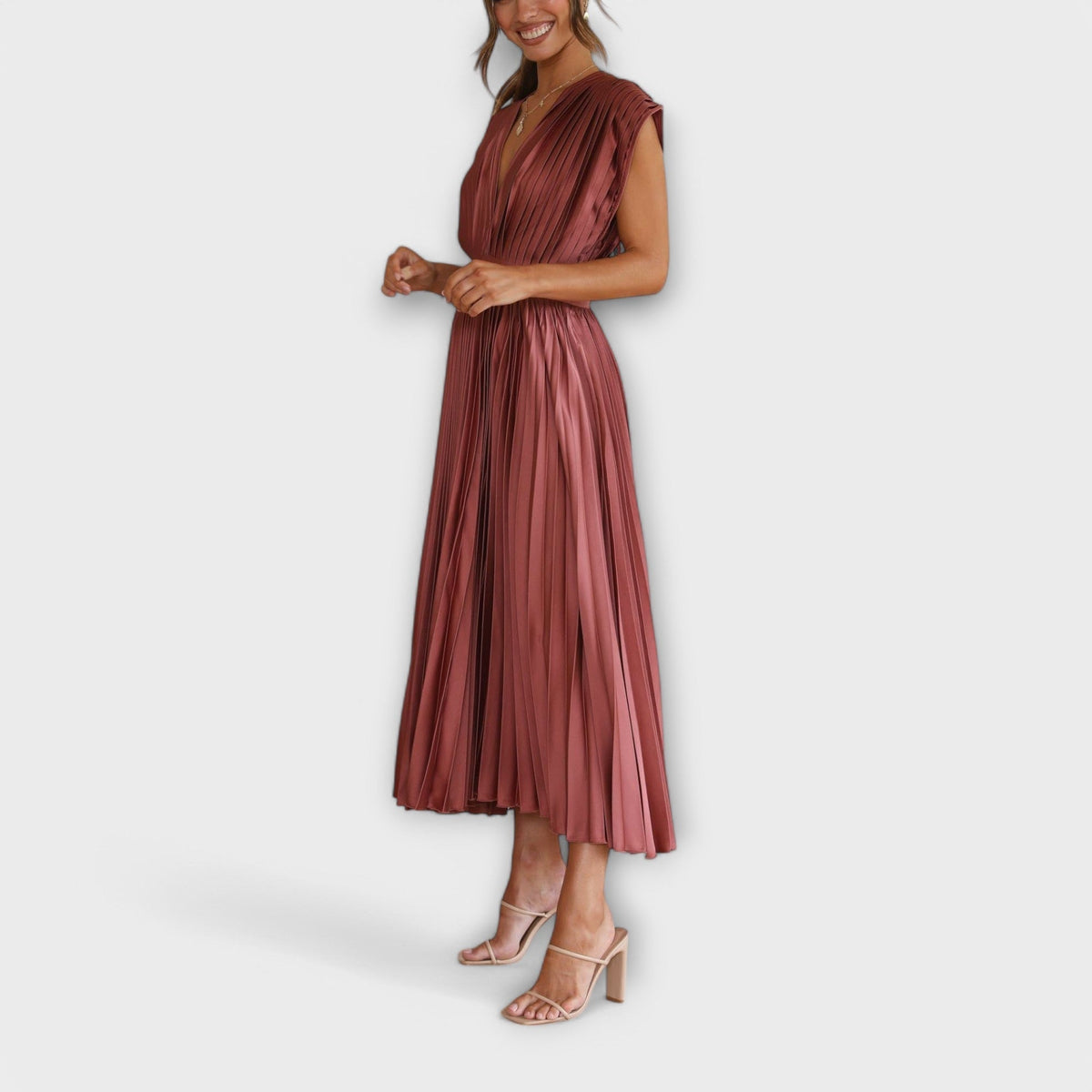 Maria - Robe Plissée Élégante Rose Poudré