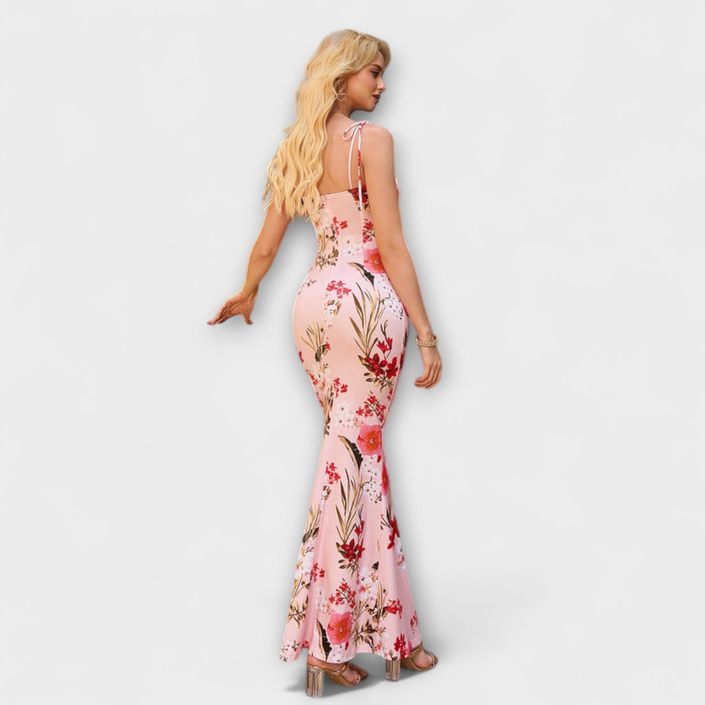 Thalia - Robe Longue Vert Foncé à Motif Floral