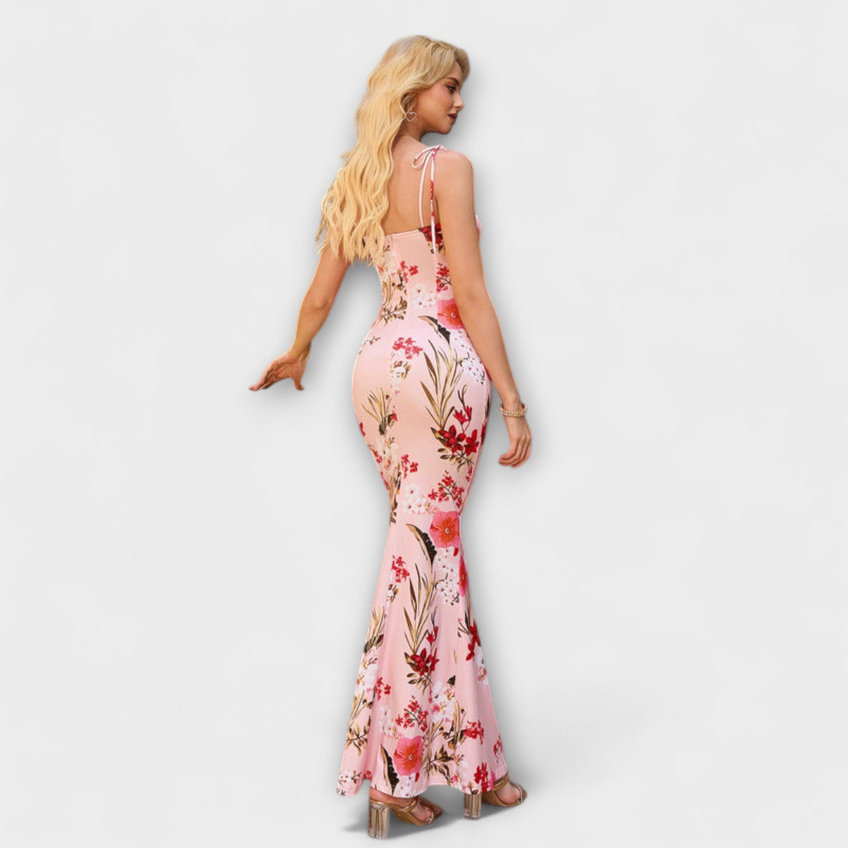 Thalia - Robe Longue Vert Foncé à Motif Floral