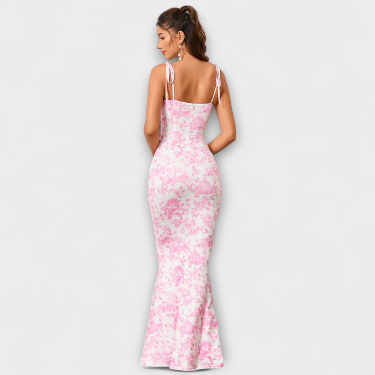 Thalia - Robe Longue Vert Foncé à Motif Floral
