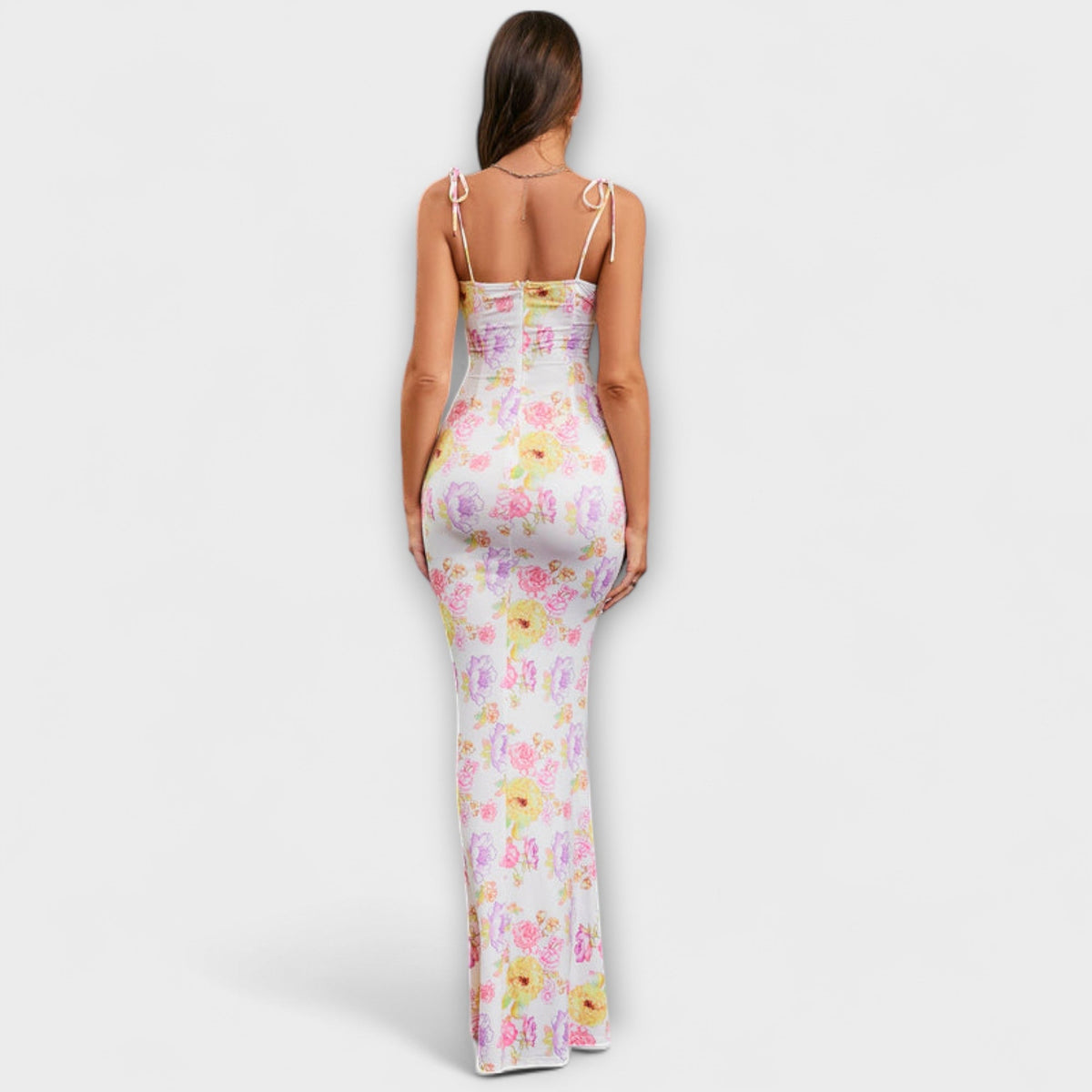 Thalia - Robe Longue Vert Foncé à Motif Floral