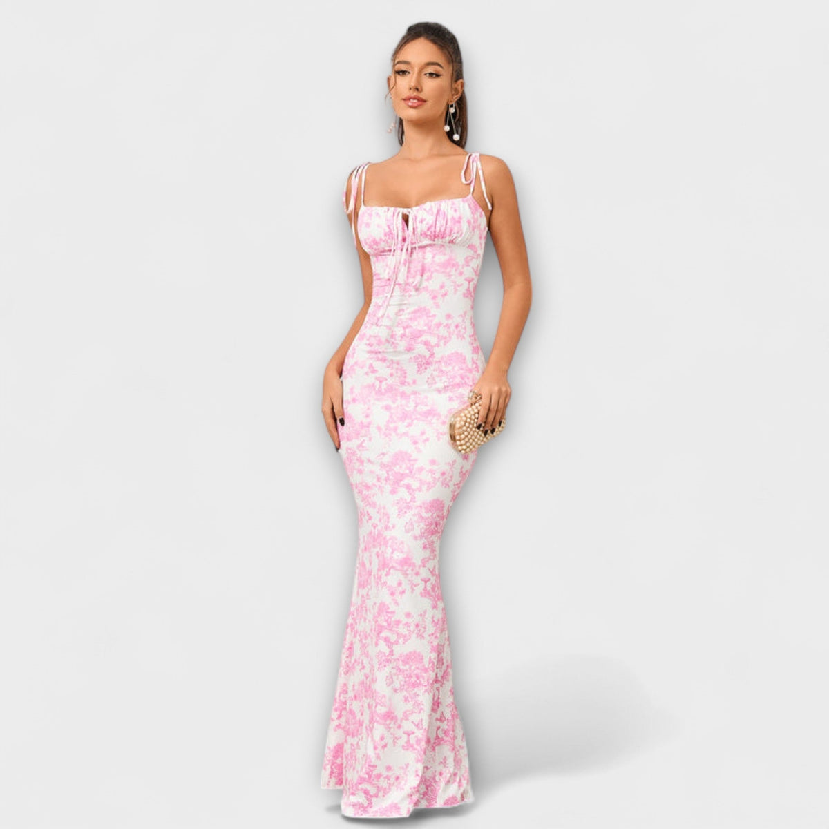 Thalia - Robe Longue Vert Foncé à Motif Floral