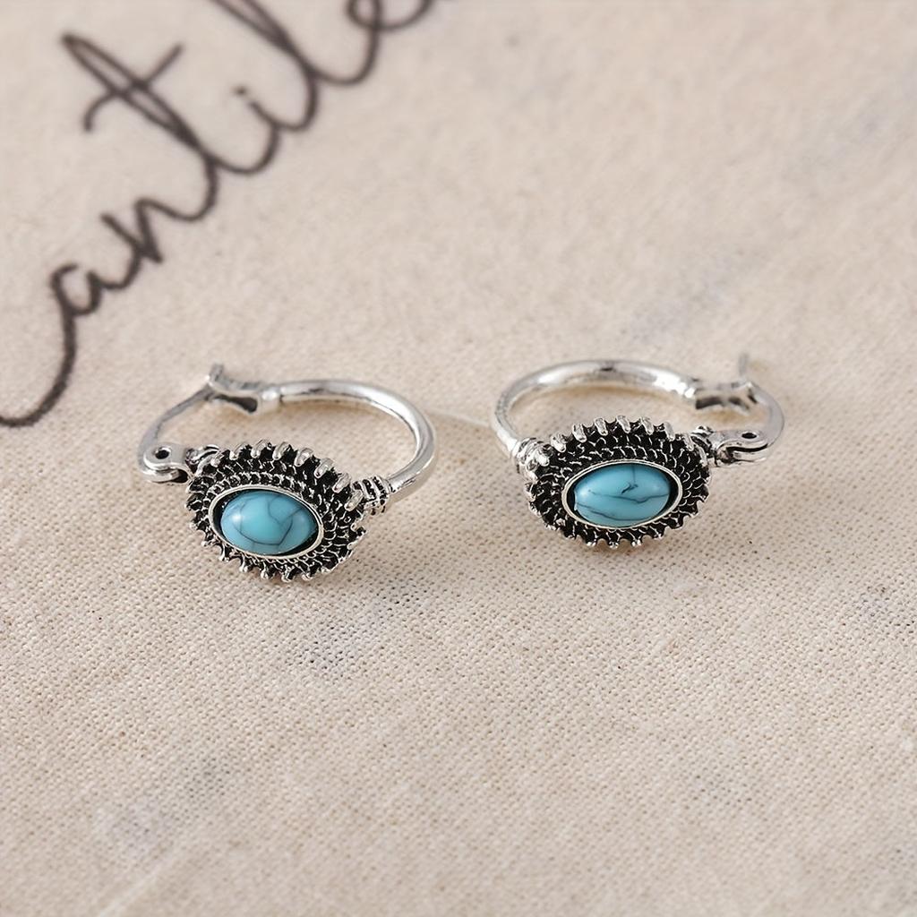Créoles turquoise à motif blason | Or blanc