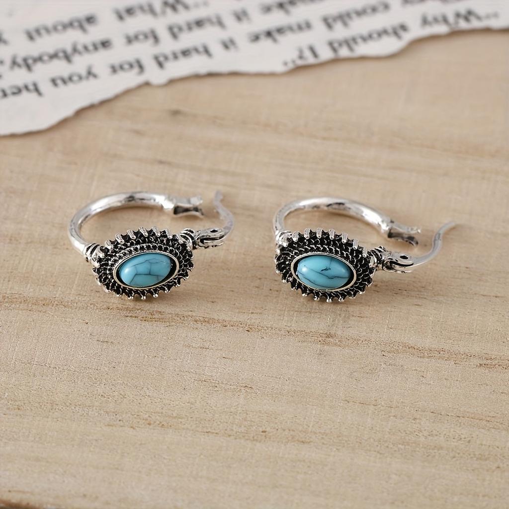 Créoles turquoise à motif blason | Or blanc