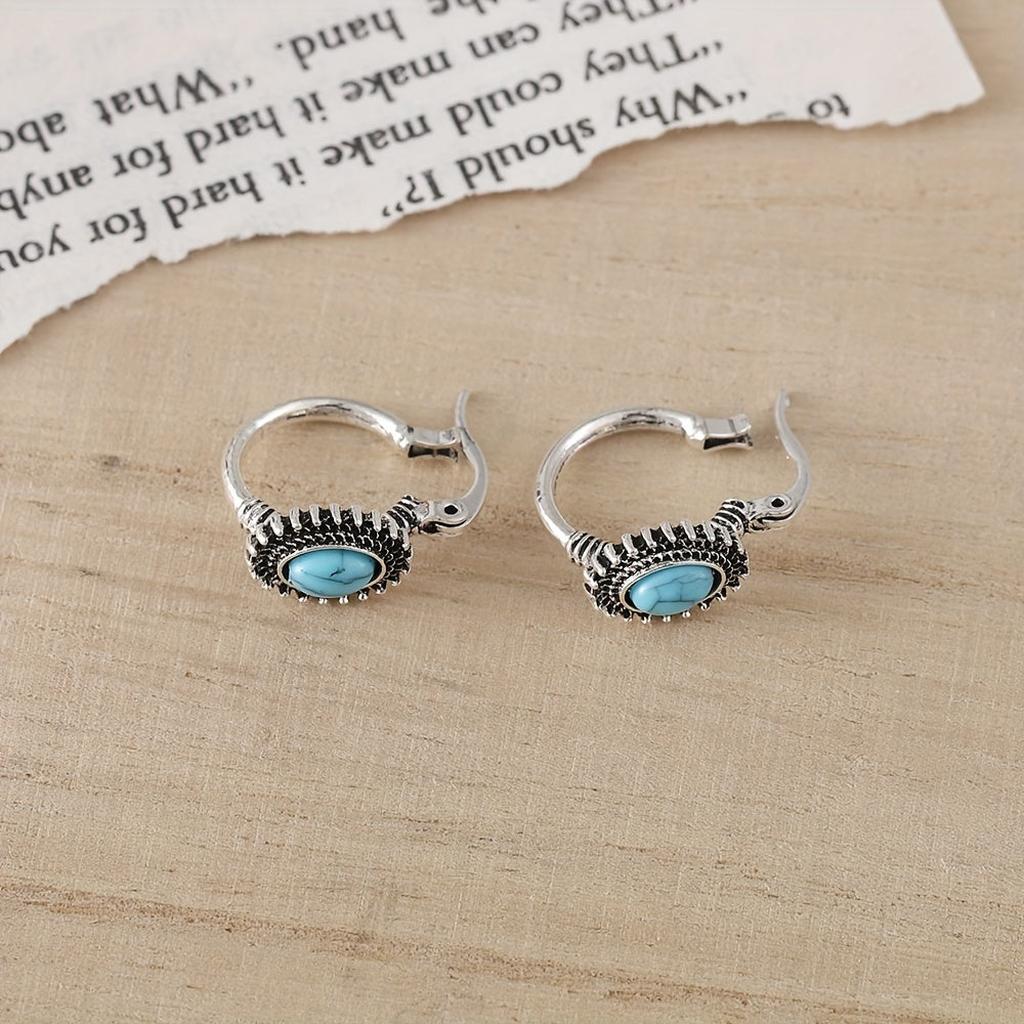 Créoles turquoise à motif blason | Or blanc