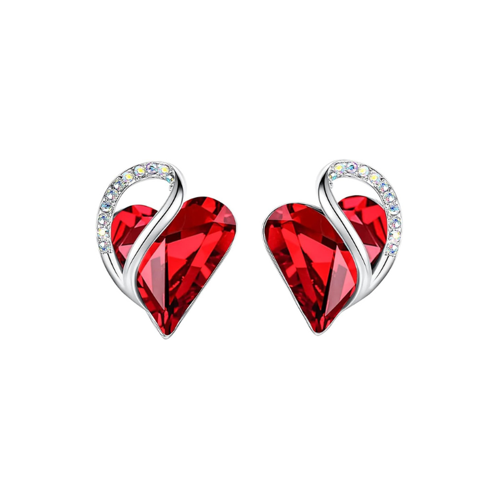 Puces d’oreilles cœur et infini à pierre rouge rubis, effet or blanc
