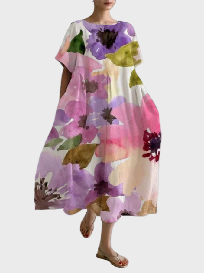 Robe Crème à Fleurs Aquarelle