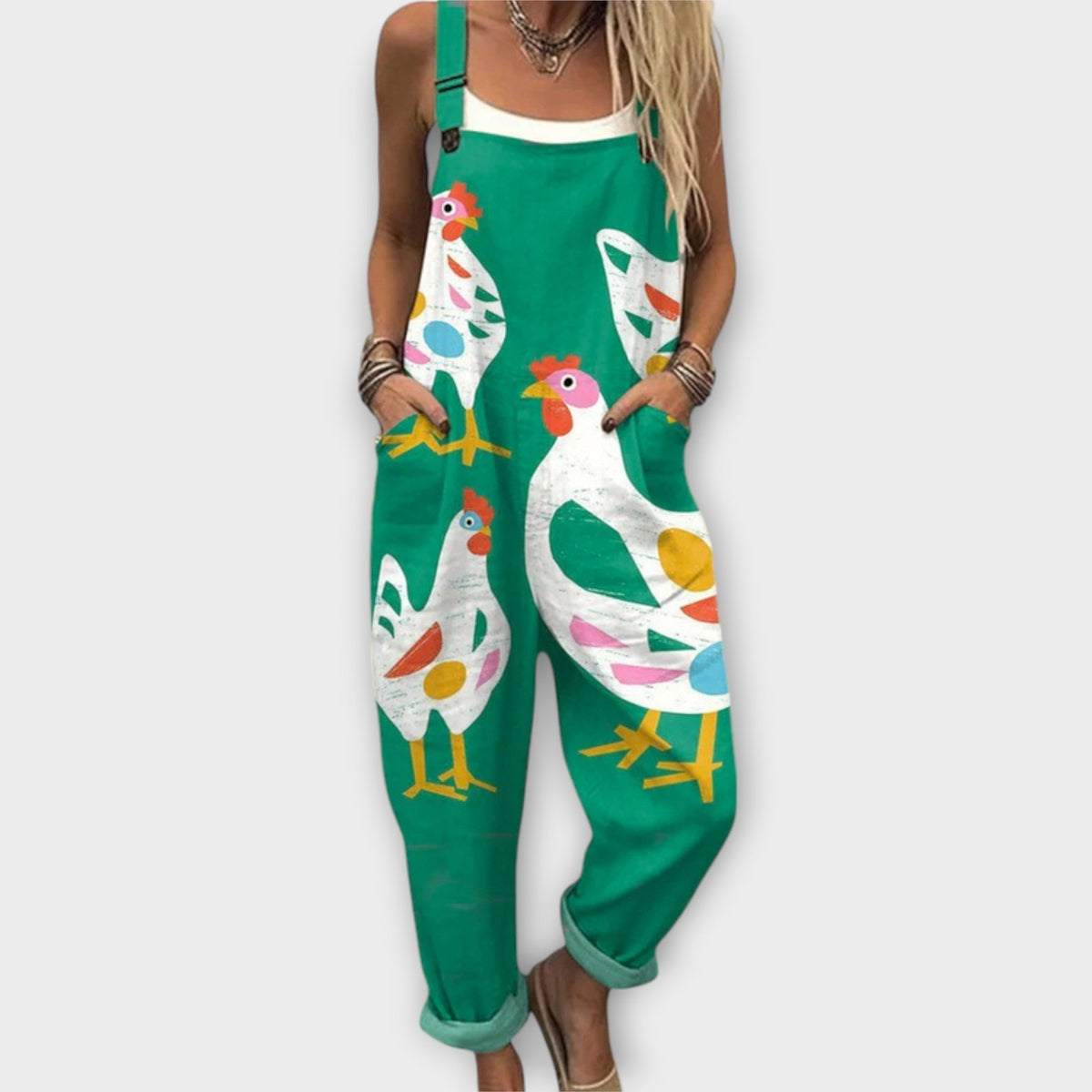 Carlotta - Salopette Verte à Motif Oies
