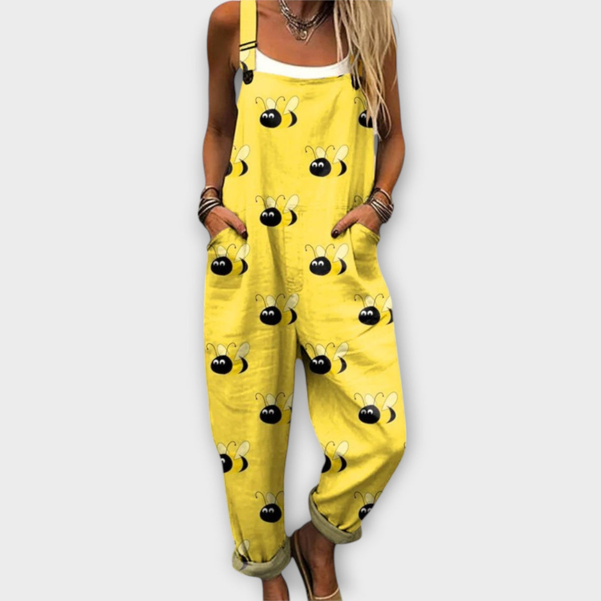 Melina - Salopette Jaune à Motif Hirondelles