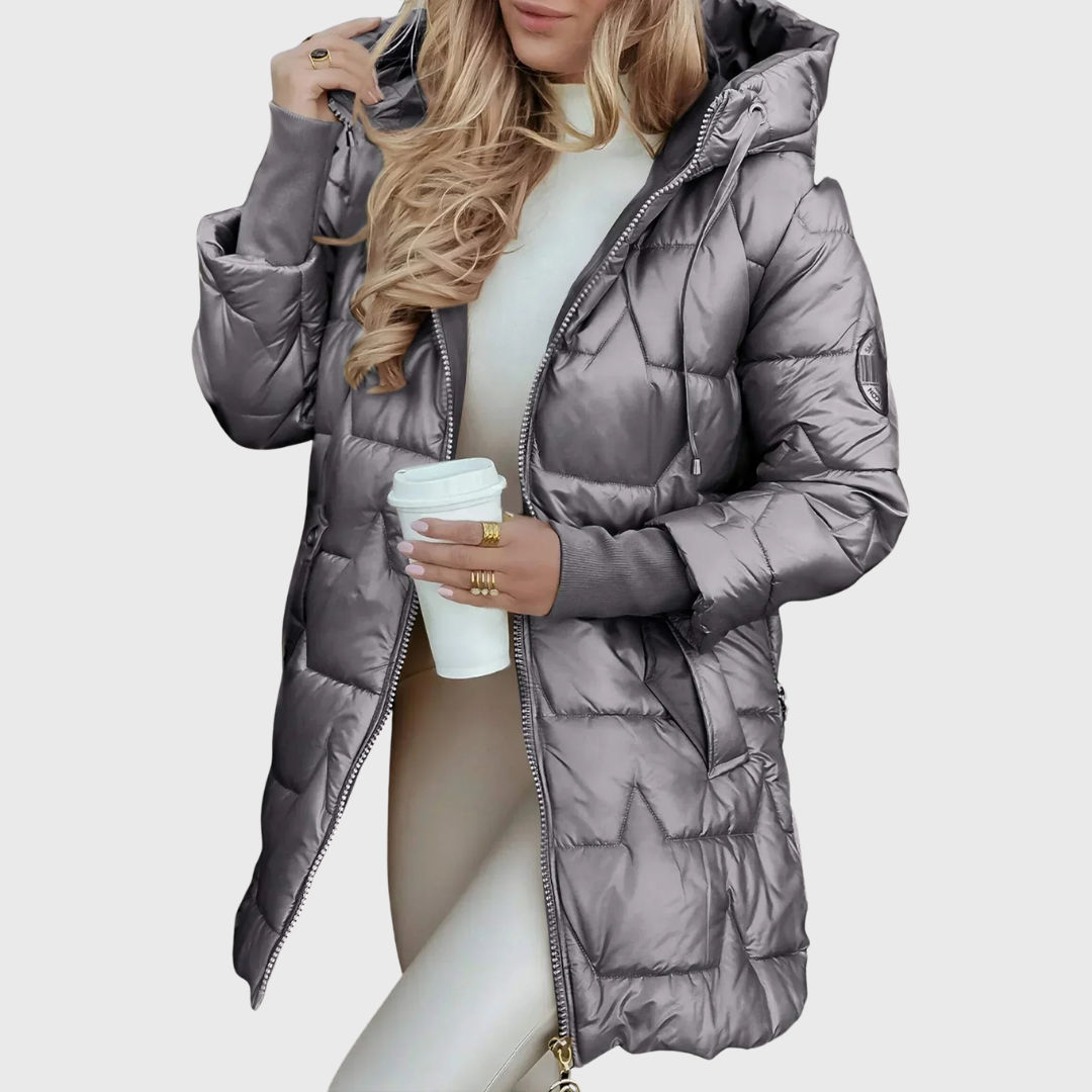 Maria - Long Manteau Chaud Beige à Capuche