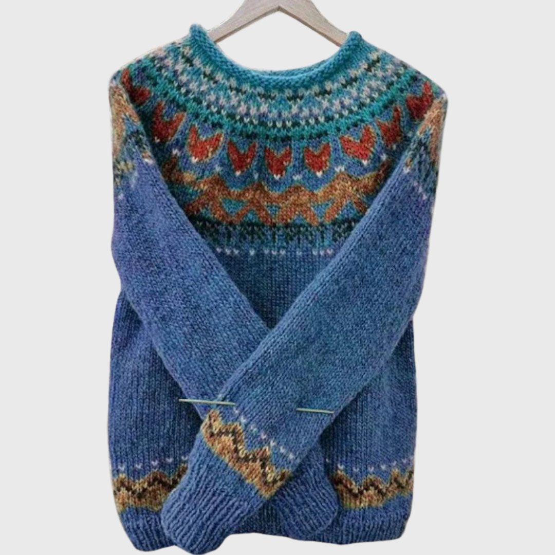 Mountain Horizon | Pull Bleu à Motif Norvégien