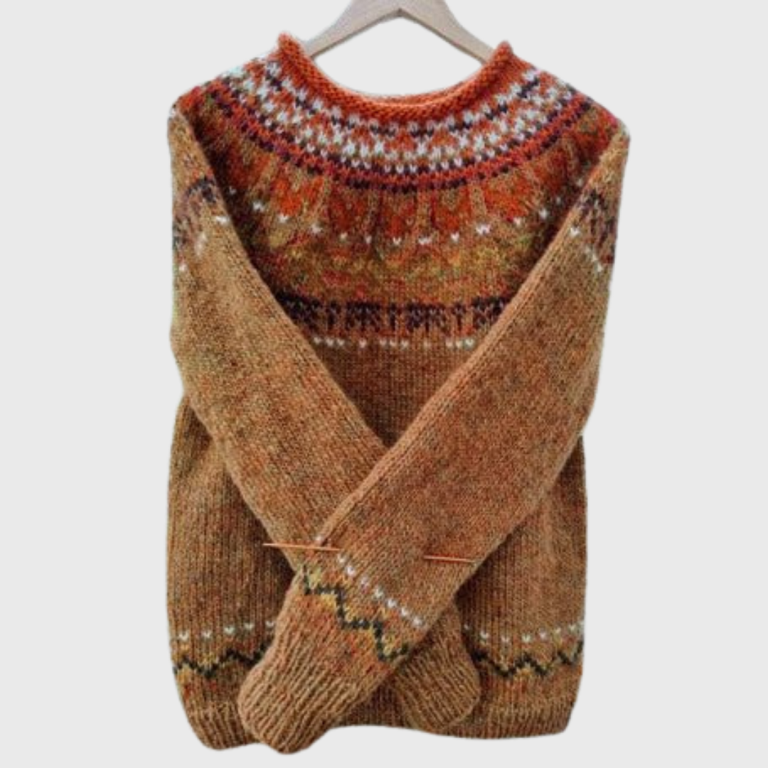 Terracotta Valley | Pull Marron à Motif Norvégien