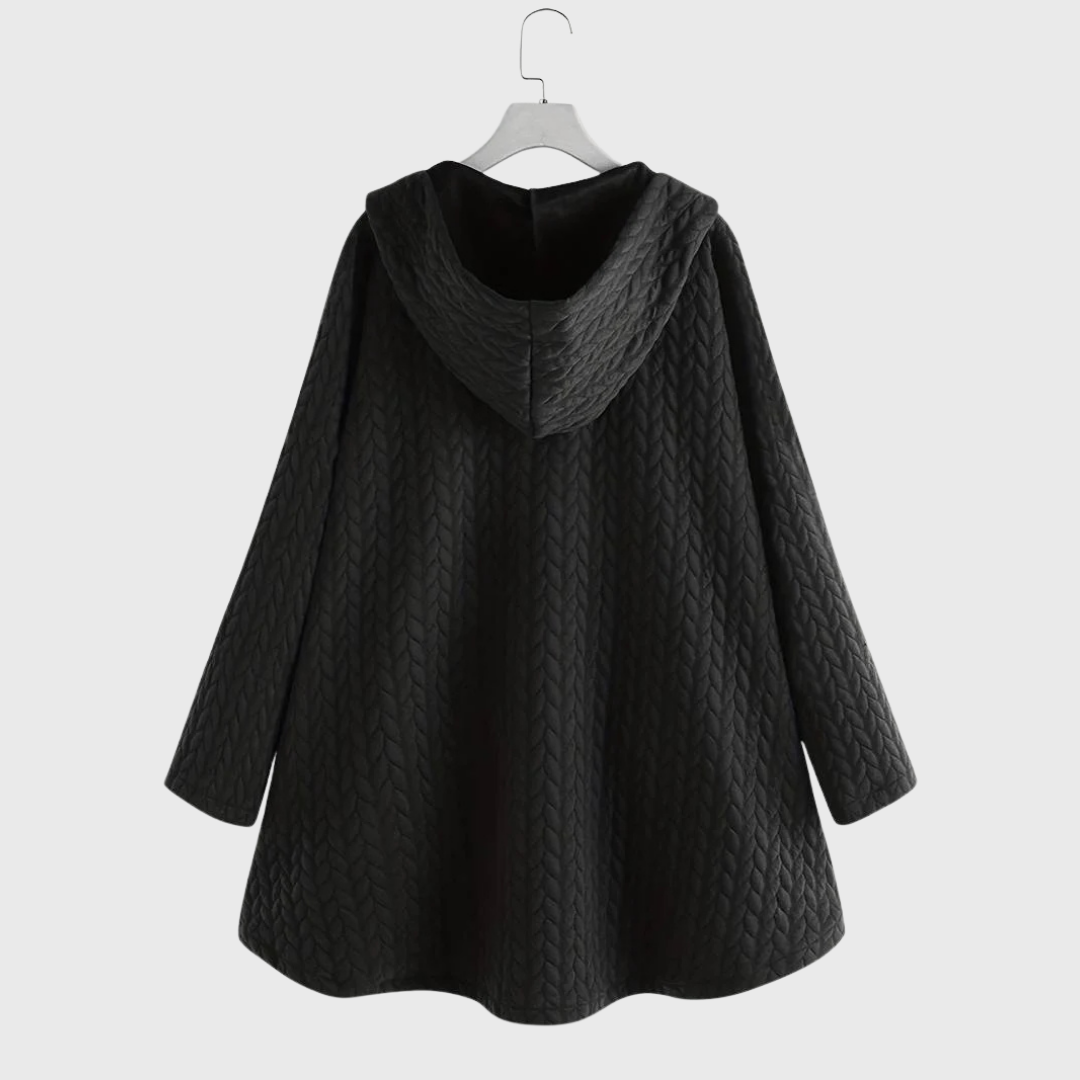 Leslie - Veste Chaude Noire Boutonnée à Capuche