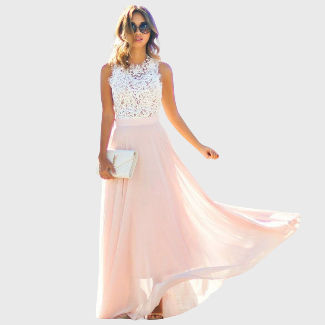 Vezza - Robe d'Été Rose à Haut en Dentelle