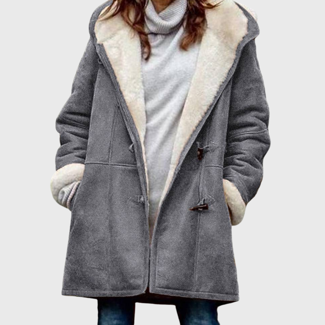 Antonia - Manteau Douillet Gris Doublé Fourrure