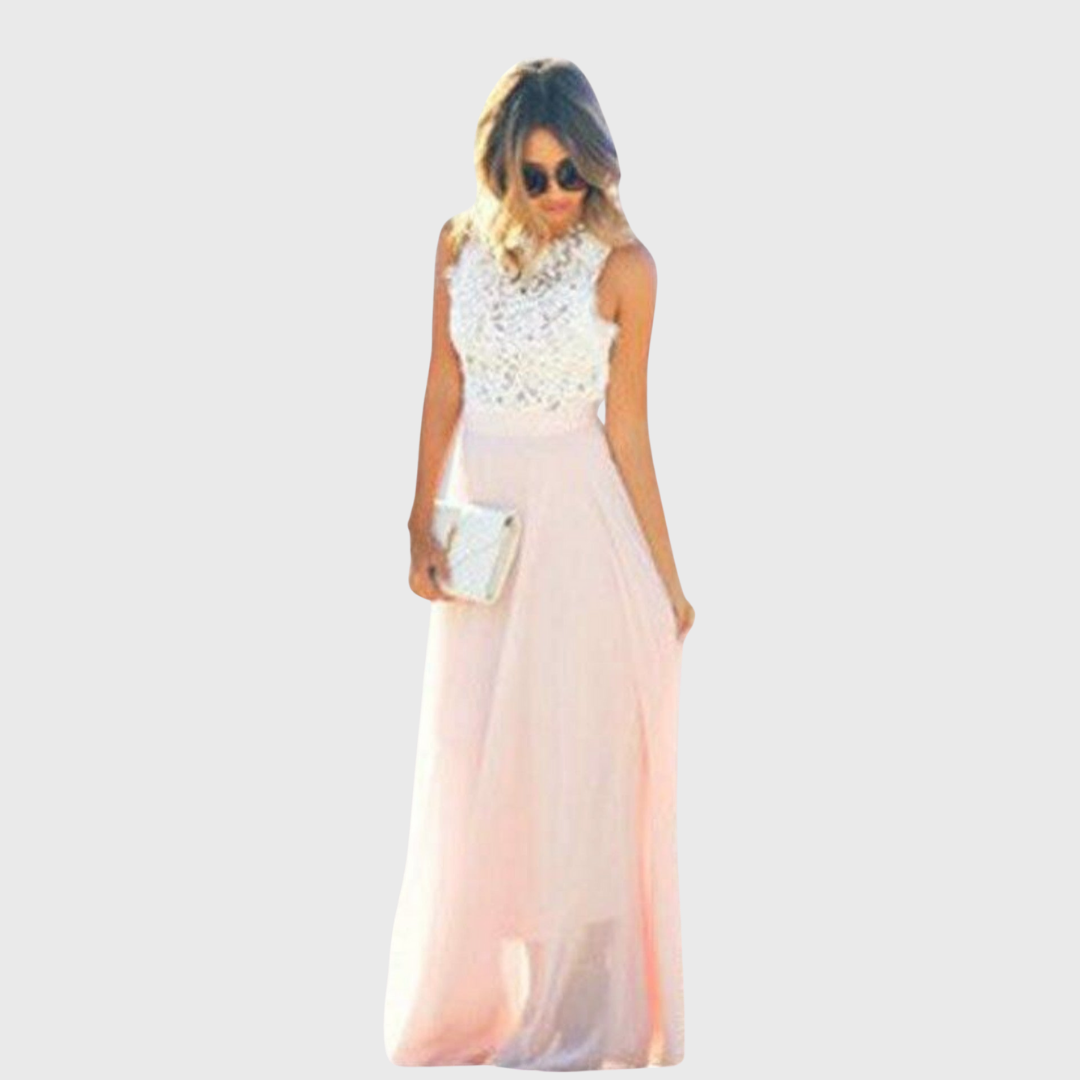 Vezza - Robe d'Été Rose à Haut en Dentelle